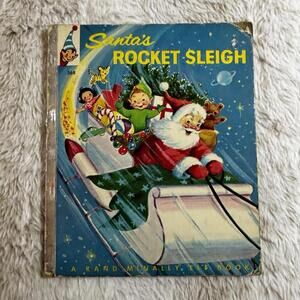 Santa’s Rocket Sleigh Rand McNally Elf Book Vintage 1950s Christmas